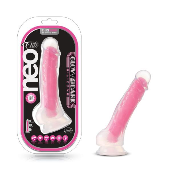 Neo Elite Glow In The Dark 7.5 In Silicone Cock W/ Balls - SP BOUTIQUE