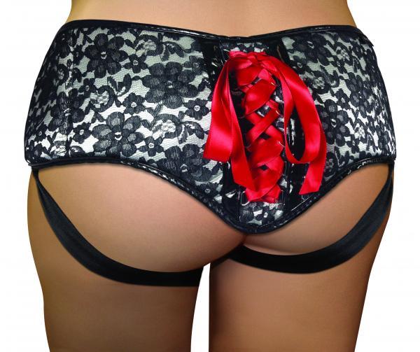 Sportsheets Plus Size Gray &amp; Black Lace Corsette Strap On - SP BOUTIQUE