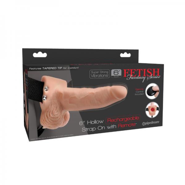 Fetish Fantasy 6in Hollow Rechargeable Strap-on With Remote, Flesh - SP BOUTIQUE