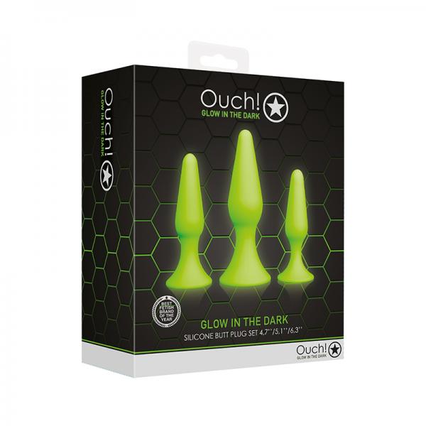Ouch! Glow Butt Plug Set - Glow In The Dark - Green - SP BOUTIQUE