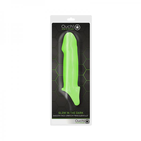 Ouch! Glow Smooth Thick Stretchy Penis Sleeve - Glow In The Dark - Green - SP BOUTIQUE