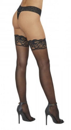 Dreamgirl Sheer Thigh-high Stockings With Silicone Lace Top - SP BOUTIQUE