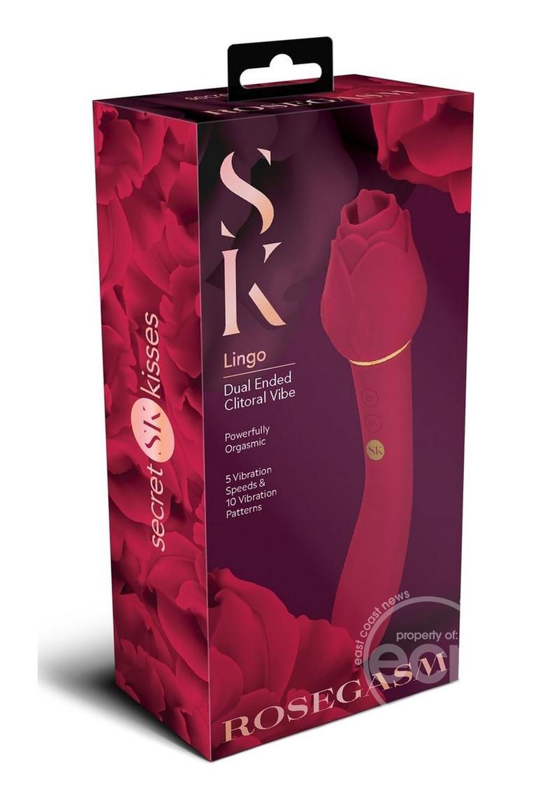 Secret Kisses Rosegasm Lingo Rechargeable Silicone Dual End Vibrator with Clitoral Stimulator - Red - SP BOUTIQUE