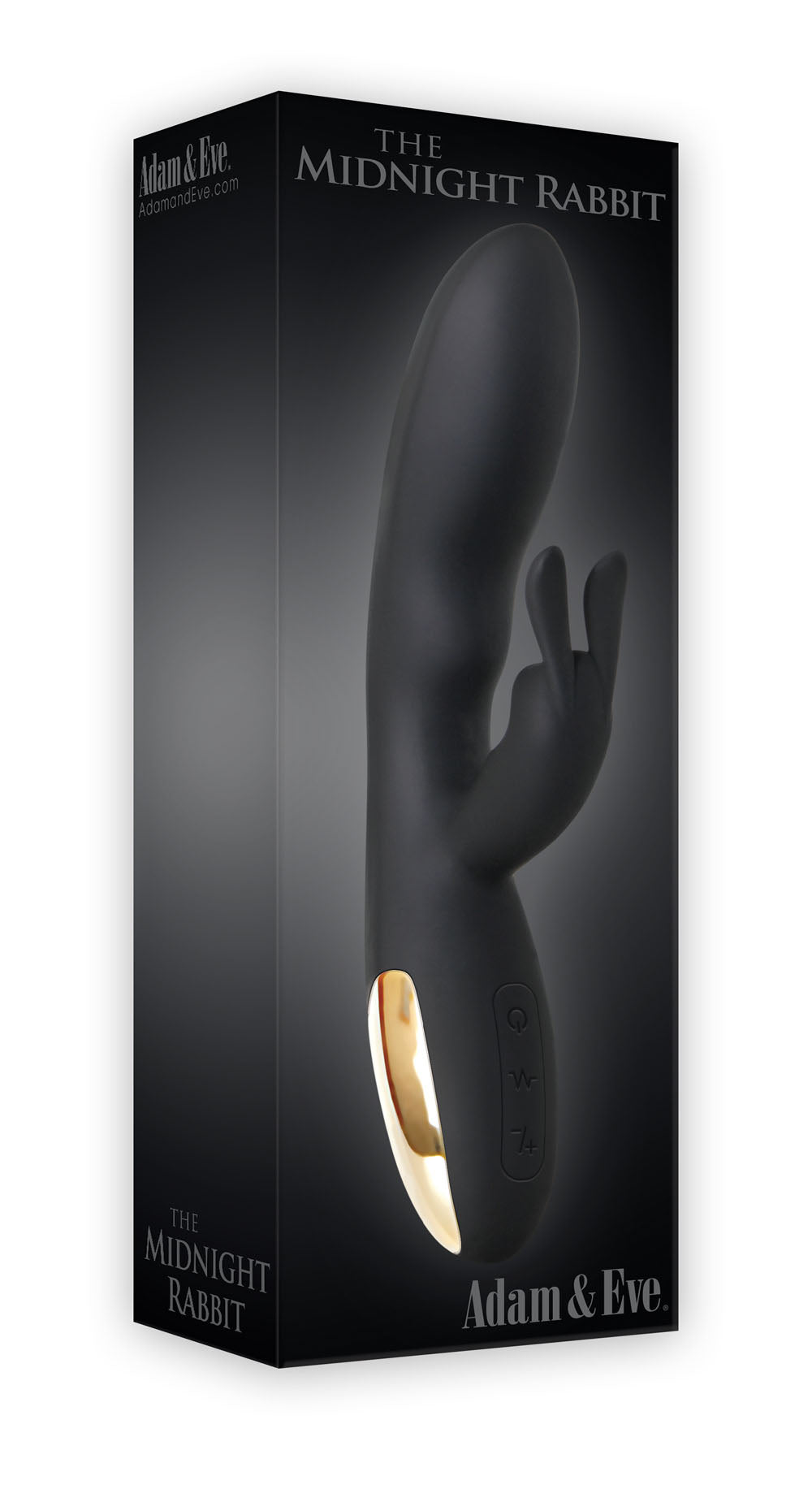 Adam &amp; Eve Rechargeable Midnight Rabbit, a luxurious and powerful rechargeable rabbit vibrator designed for ultimate pleasure with dual motors and 10 vibration functions.