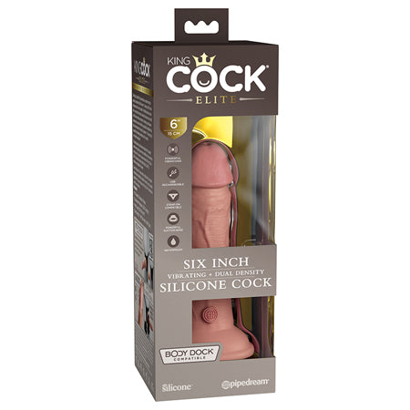 King Cock Elite Vibrating Silicone Dual-Density Cock 6 in. Light - SP BOUTIQUE