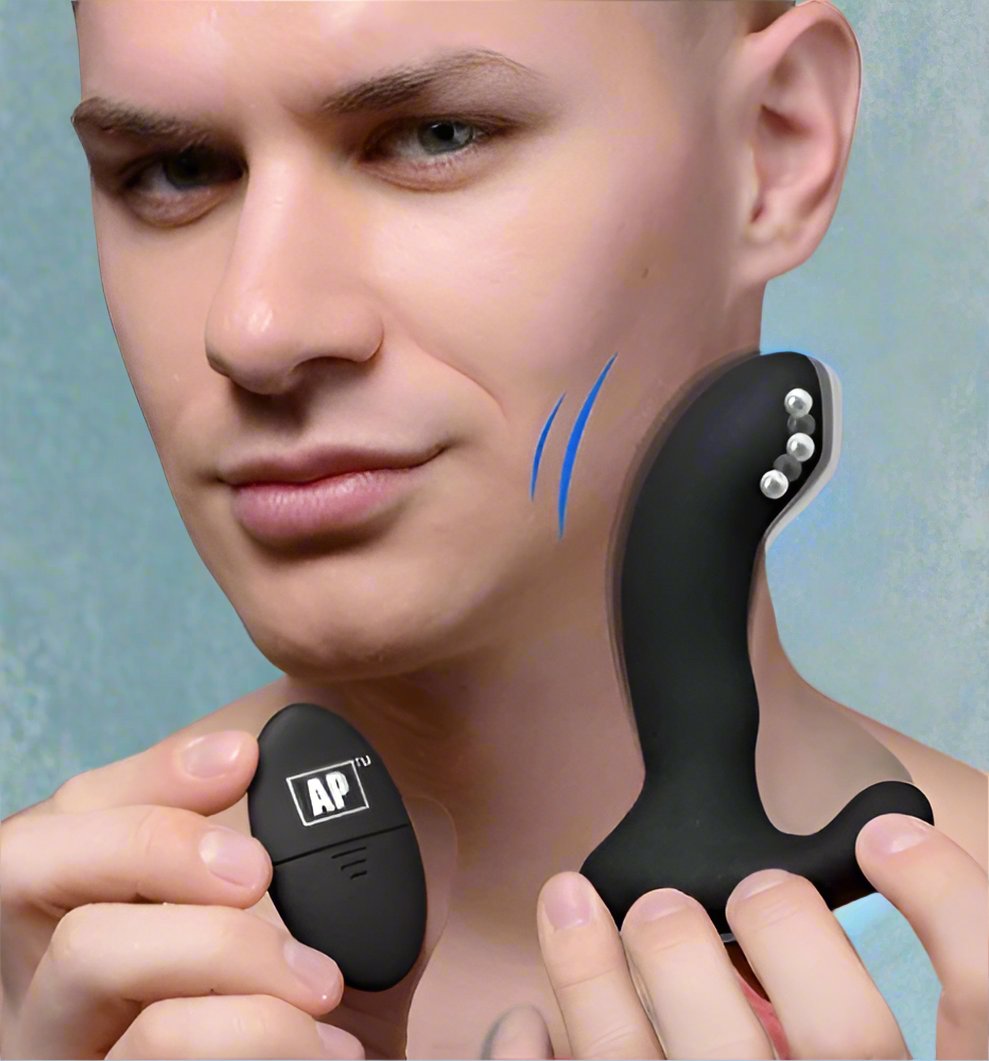 Alpha-Pro 10X P-Massage Moving Bead Prostate Stimulator showcasing its sleek design and powerful vibrating shaft for enhanced prostate stimulation.
