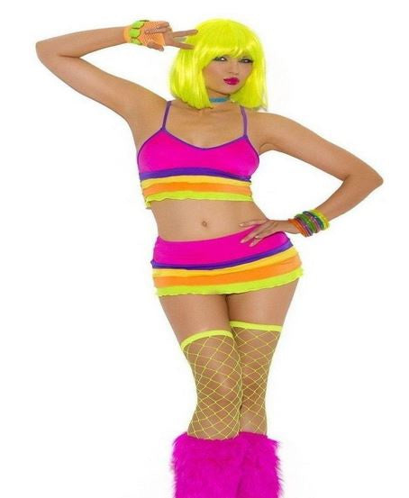 Neon Nites Lycra bra top &amp; matching Mini Skirt w/Ruffle Trim - SP BOUTIQUE