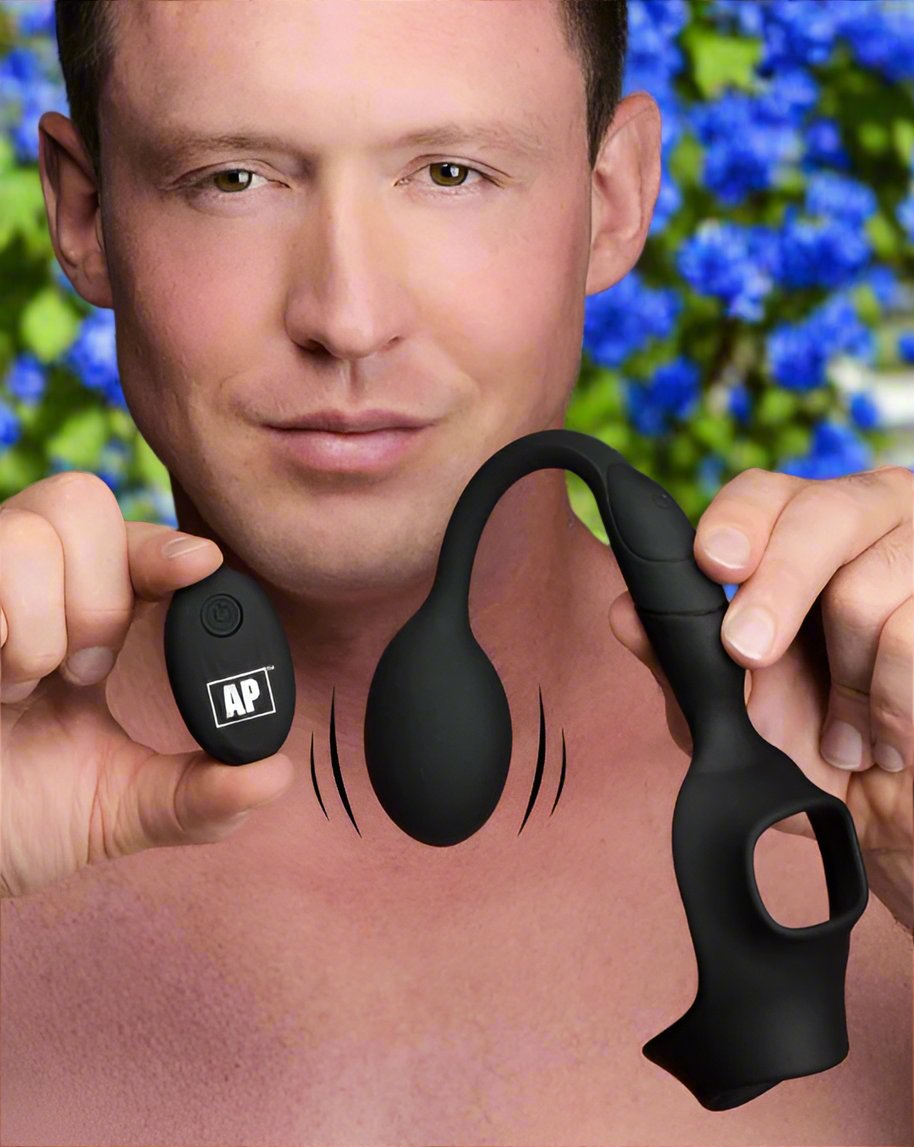 10X P-Bomb Silicone Cock and Ball Ring with Vibrating Anal Plug XR BRAND