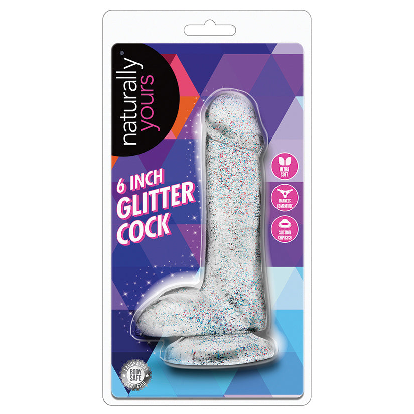 Naturally Yours Glitter Cock-Clear 6&quot; - SP BOUTIQUE