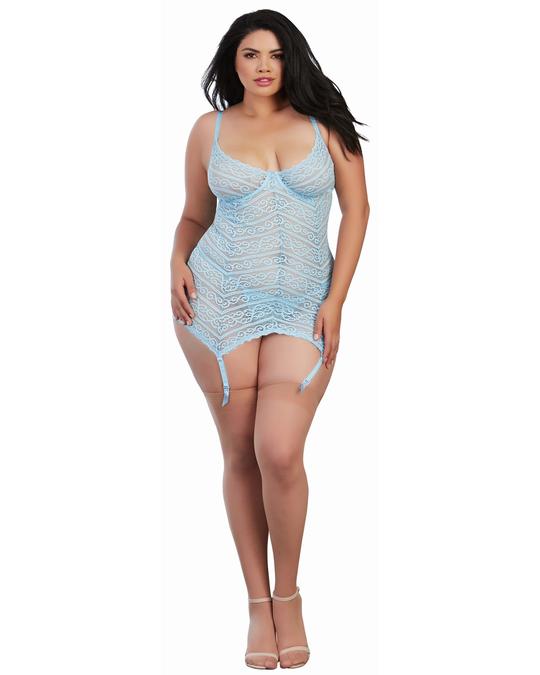 Dreamgirl Striped Stretch Lace Underwire Garter Slip and G-String - SP BOUTIQUE