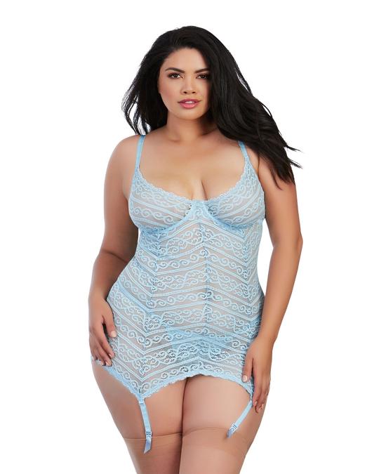 Dreamgirl Striped Stretch Lace Underwire Garter Slip and G-String - SP BOUTIQUE